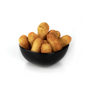 Potato Crochet - Soft and light potato crochet (contains milk and egg), served with parmesan sprinkles & Basil.