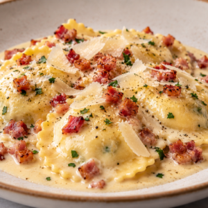 HANDCRAFTED MELT-IN-THE-MOUTH RAVIOLI STUFFED WITH SCALLOPS & ASPARAGUS